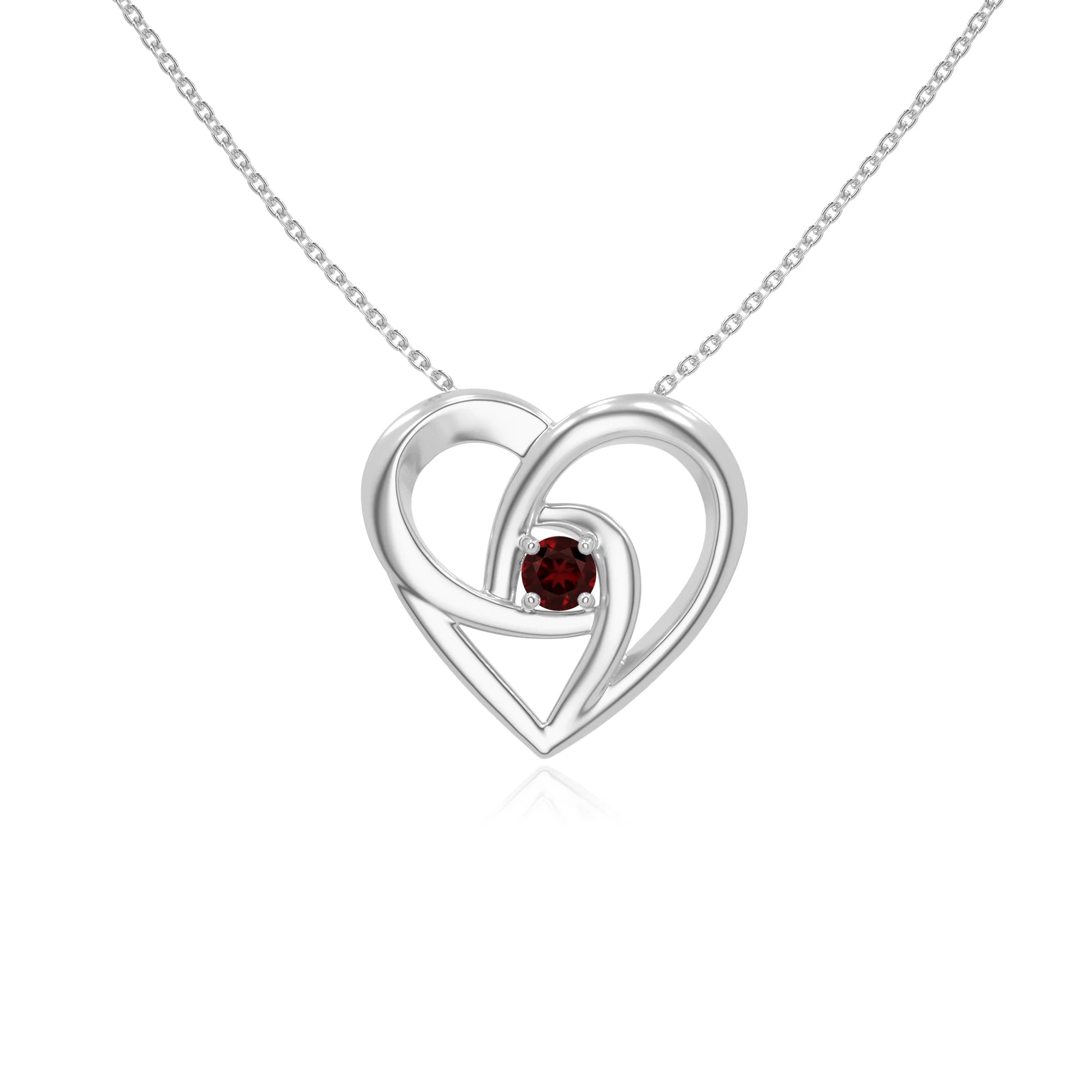 natural garnet floral heart necklaces in sterling silver 