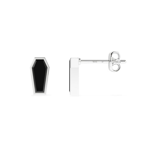 natural black tourmaline coffin shape stud earrings