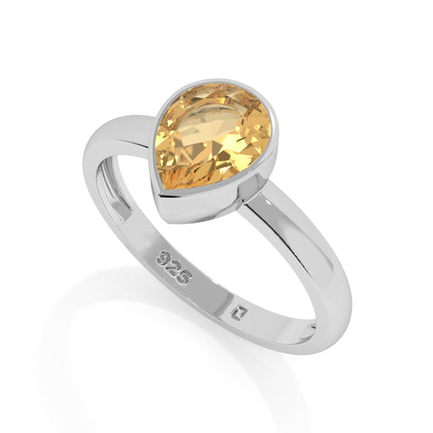 citrine pear cut stackable bezel-set ring