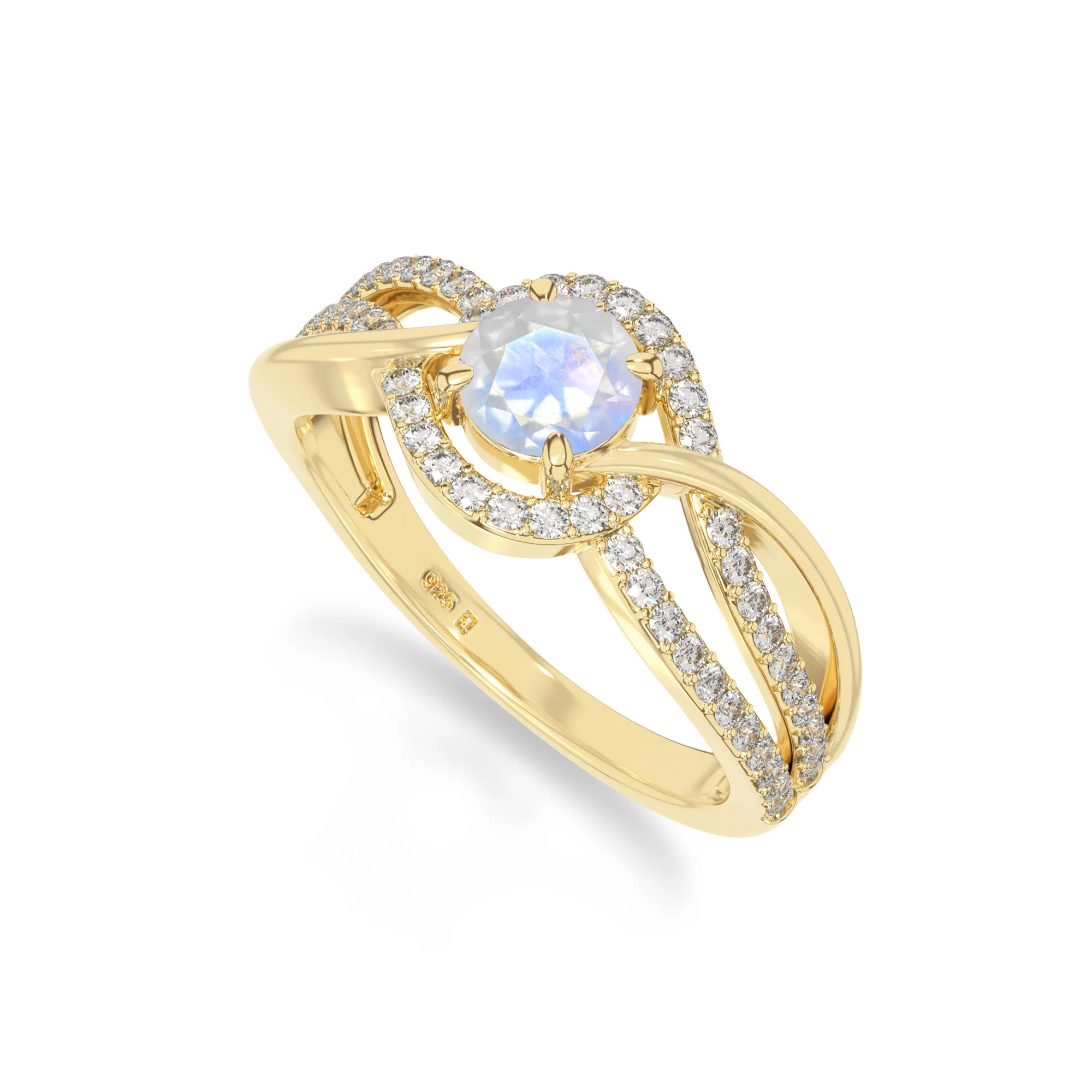 natural rainbow moonstone solitaire engagement rings in yellow gold vermeil