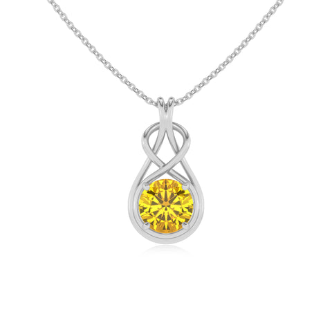 lab grown yellow sapphire round shape solitaire infinity knot pendant necklace