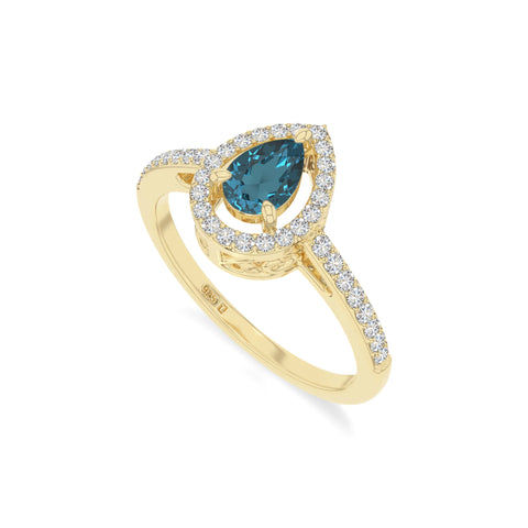 natural london blue topaz solitaire halo engagement rings in yellow gold vermeil