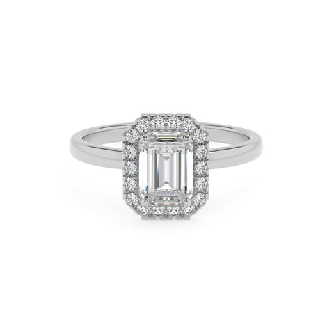 lab-grown moissanite emerald halo solitaire engagement ring