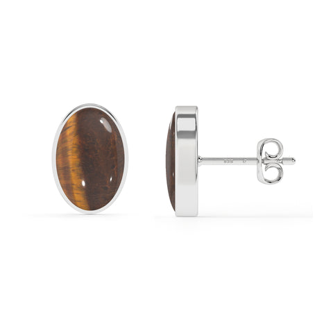 natural tiger eye oval shape stud earrings