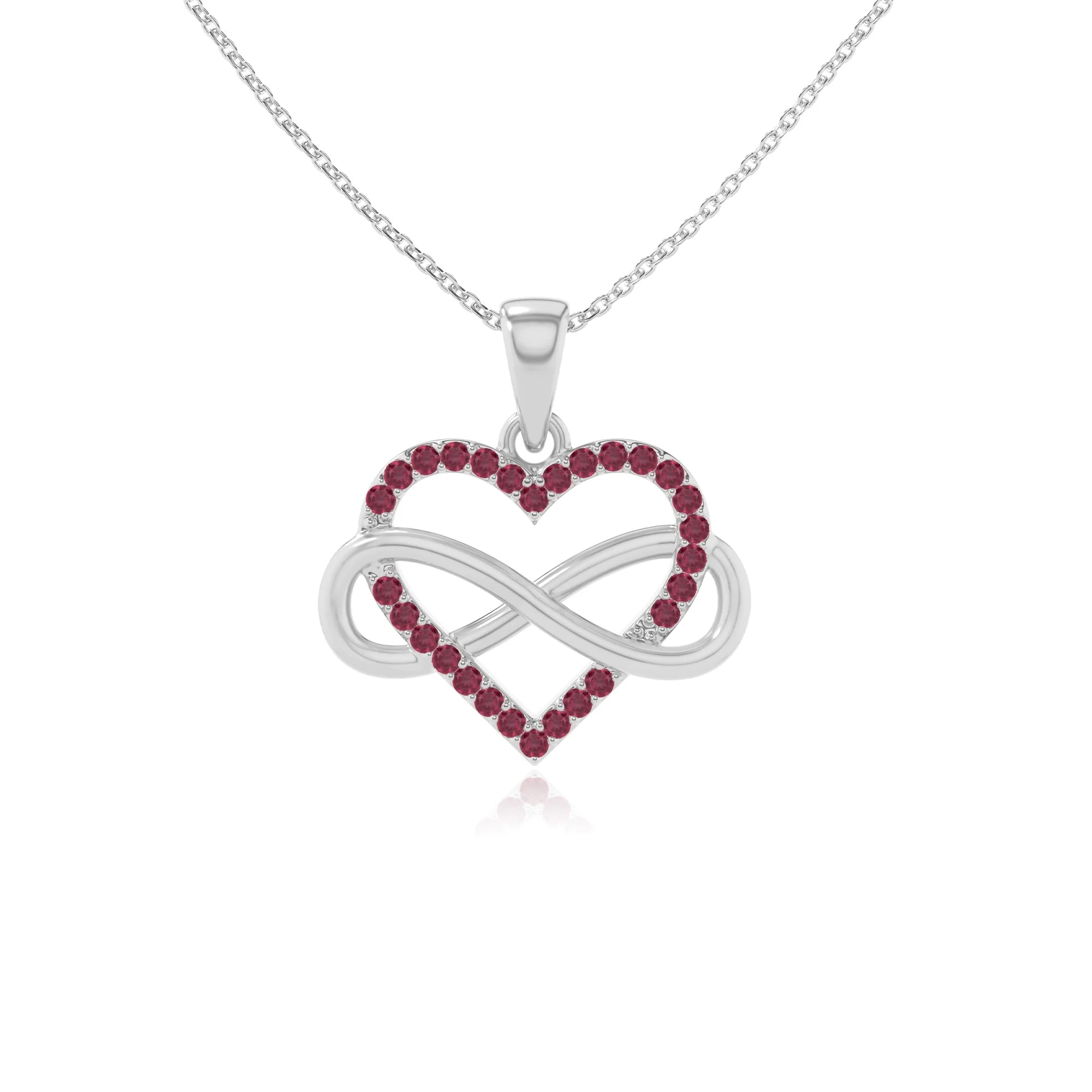 natural ruby infinity heart necklaces in sterling silver 