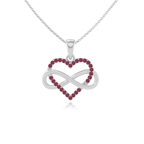 natural ruby infinity heart necklaces in sterling silver 