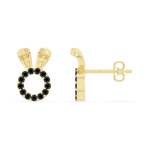 natural black-onyx bunny-rabit stud earrings in yellow gold vermeil 