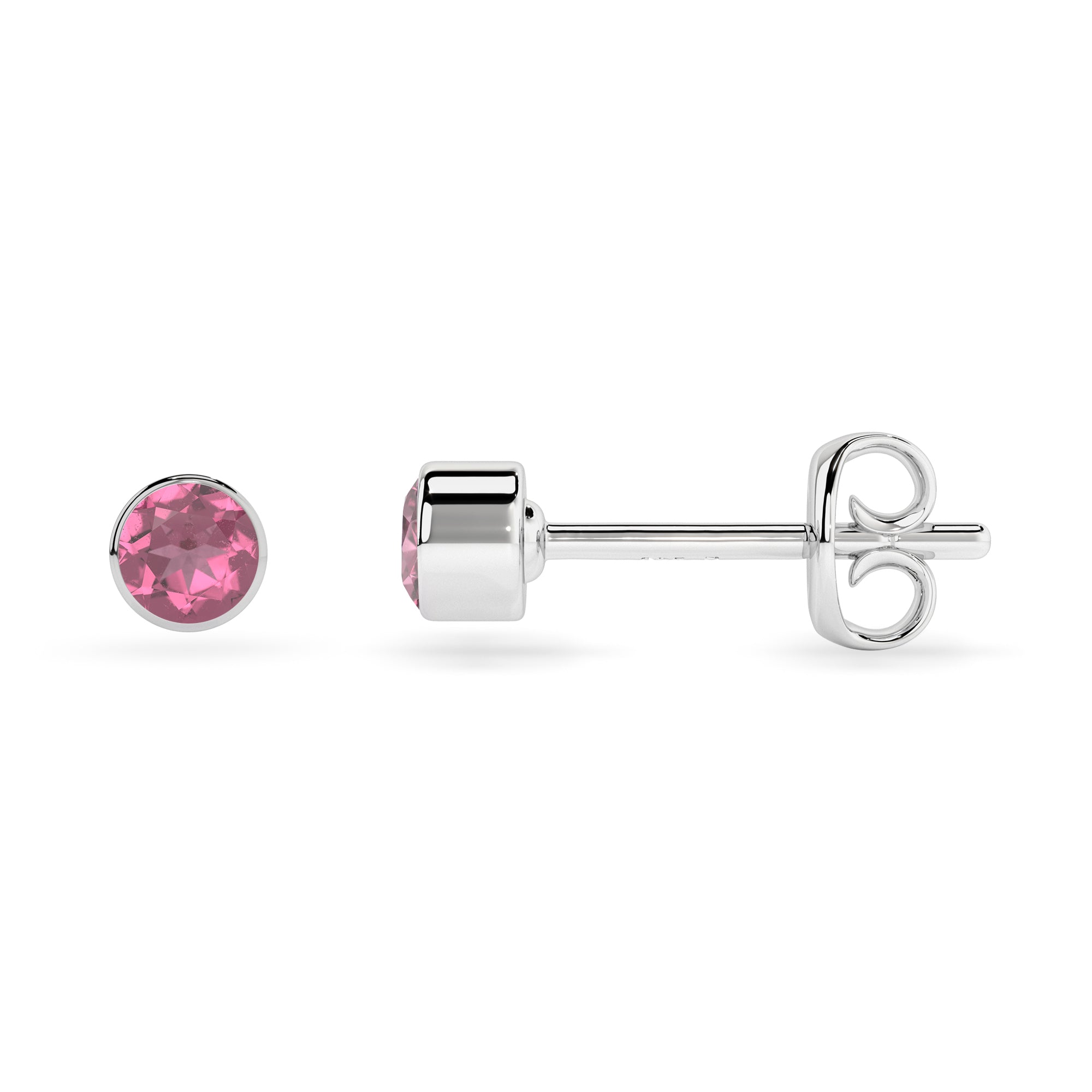 natural pink tourmaline round shape stud earrings