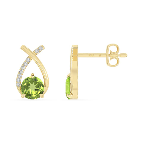 natural peridot fishtail stud earrings in yellow gold vermeil 