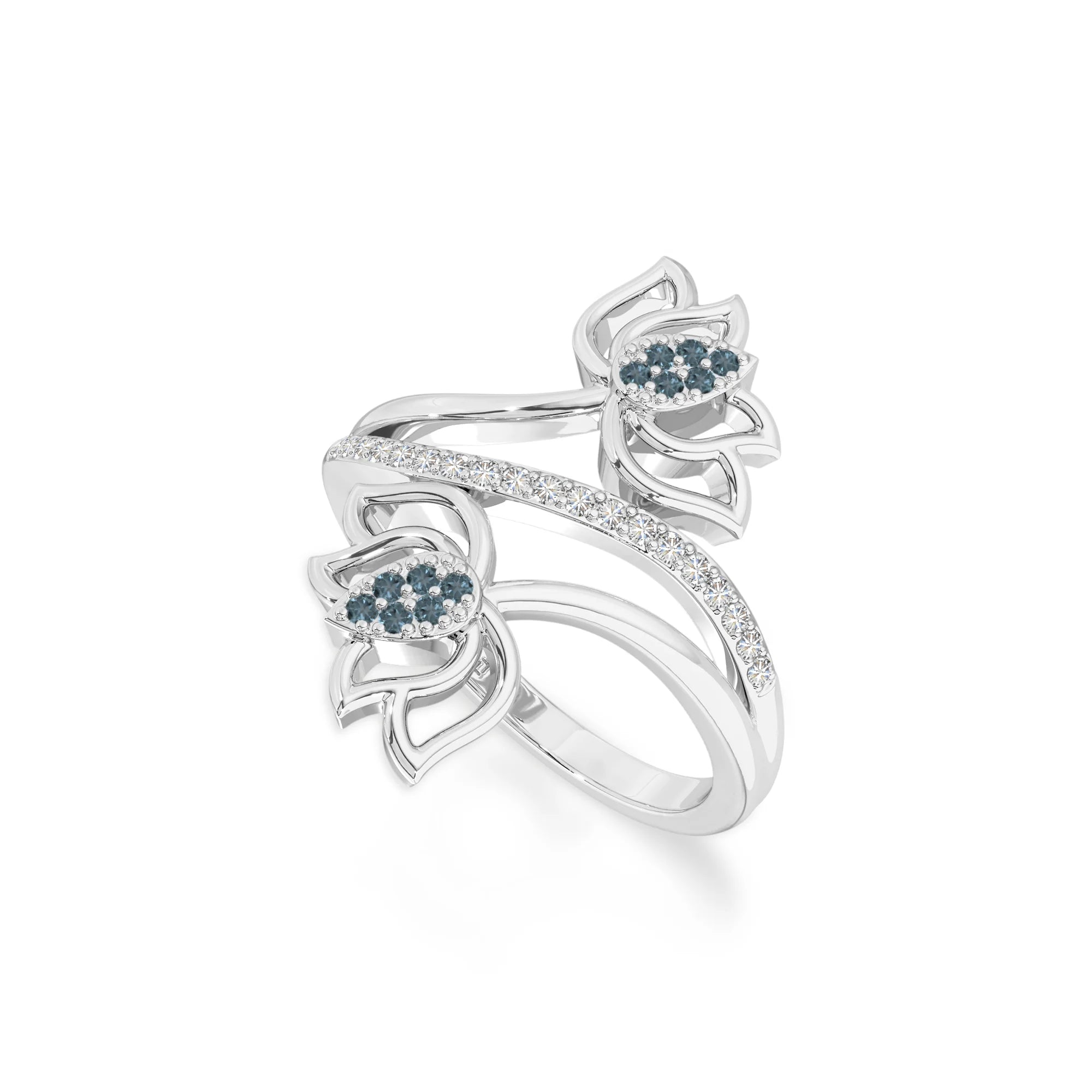 natural london blue topaz lotus blossom rings in sterling silver 