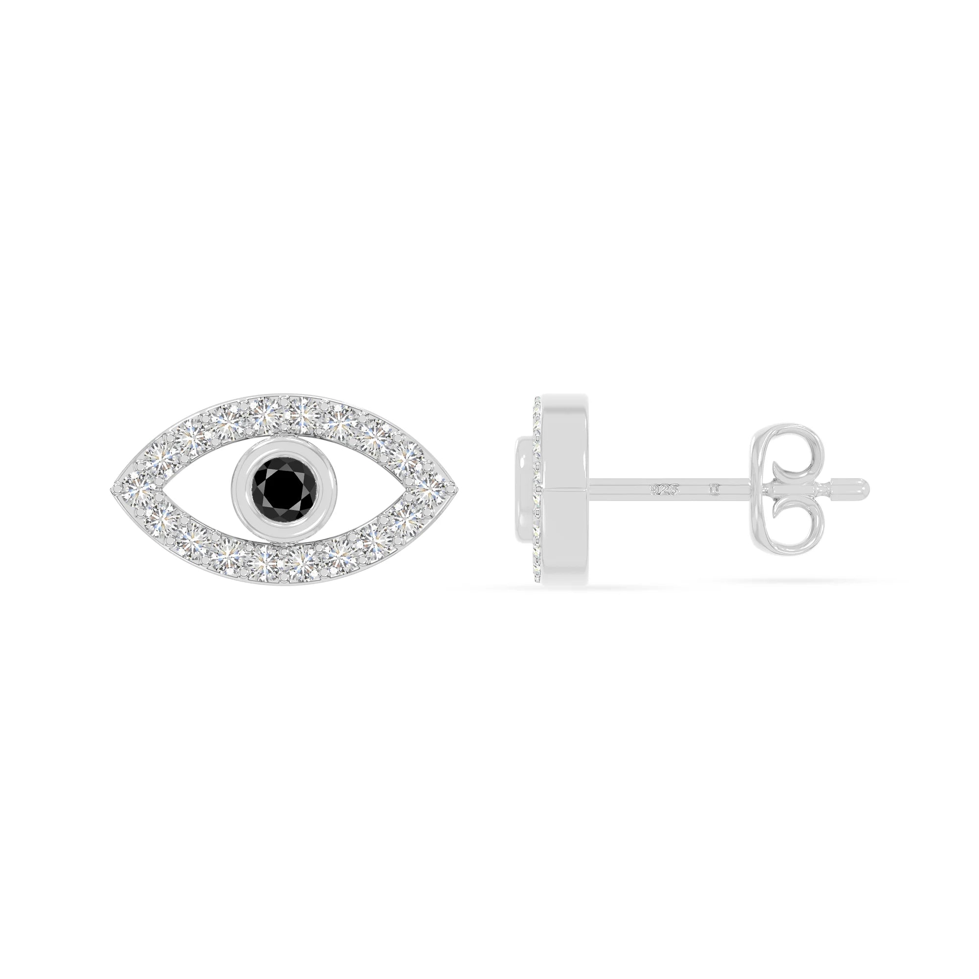 natural black-onyx evil eye stud earrings in sterling silver 
