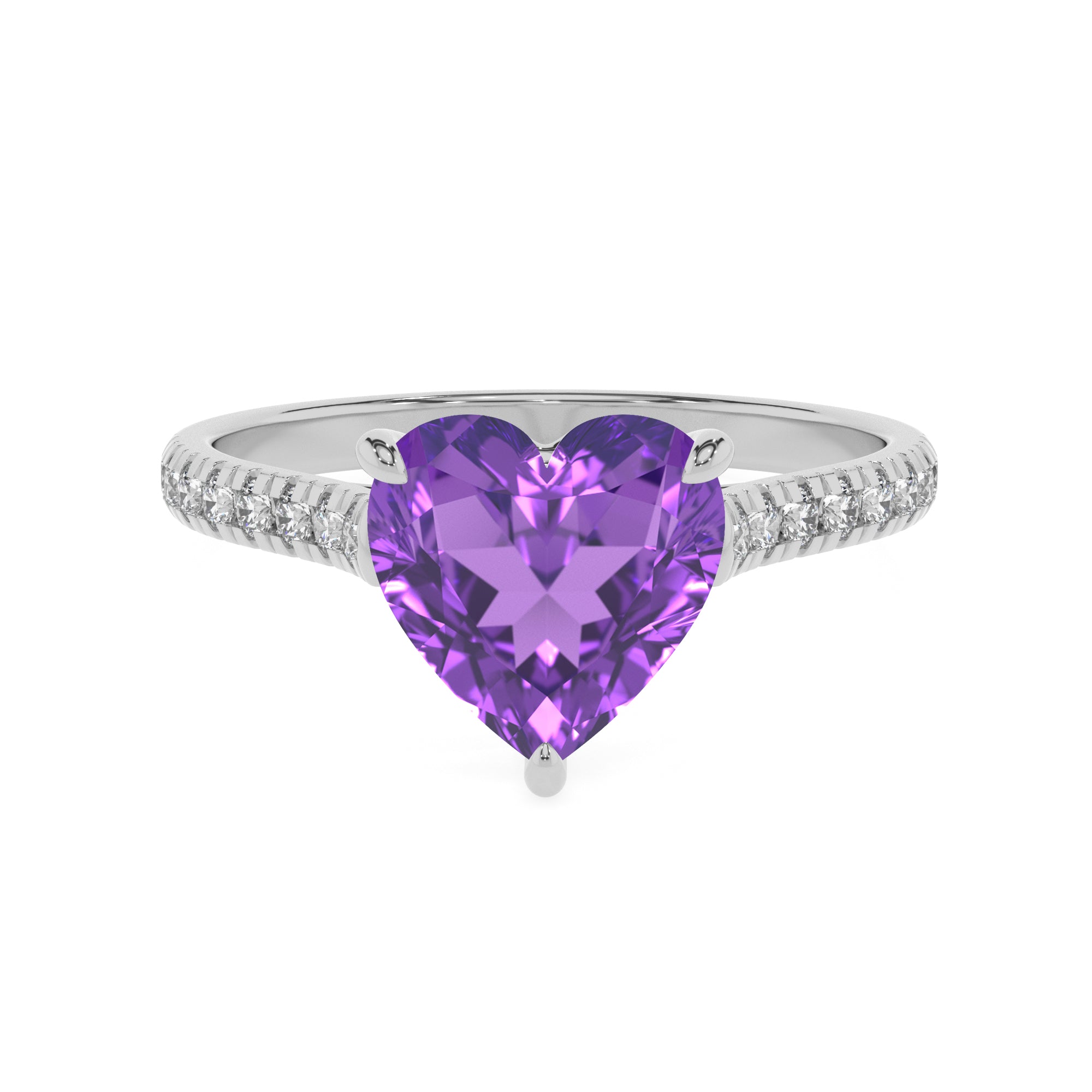 lab grown amethyst heart half eterity solitaire engagement ring