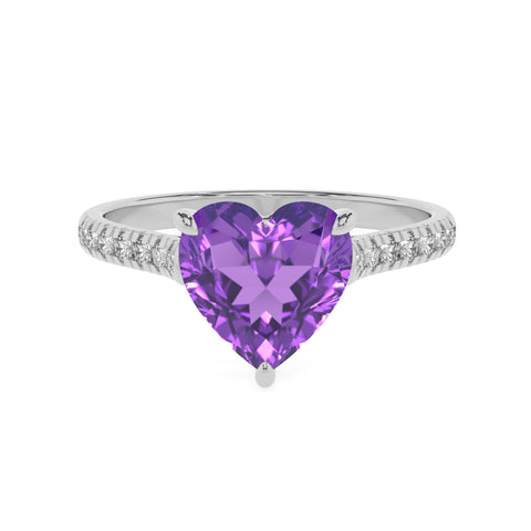 lab grown amethyst heart half eterity solitaire engagement ring