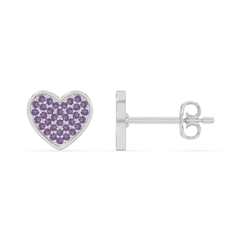 natural amethyst heart stud earrings in sterling silver 