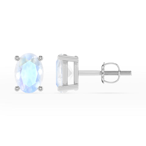 natural rainbow moonstone oval stud earrings 