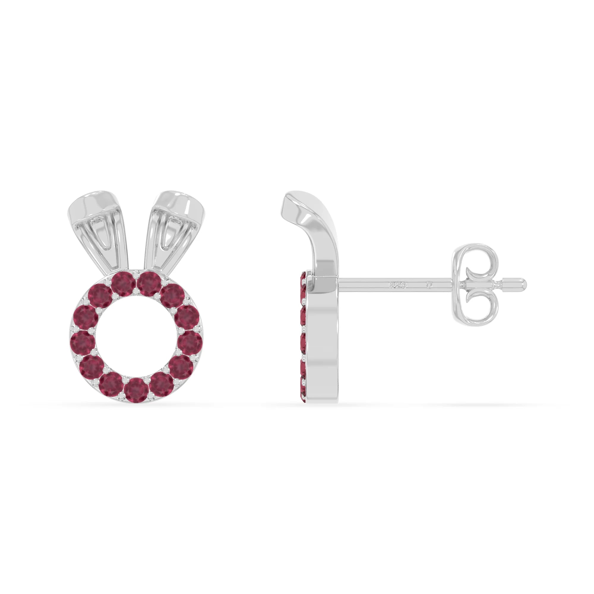 natural ruby bunny-rabit stud earrings in sterling silver 