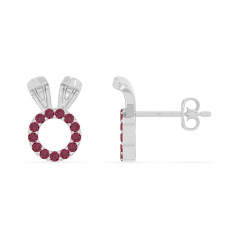 natural ruby bunny-rabit stud earrings in sterling silver 