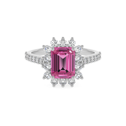 lab-grown pink-sapphire emerald half eterity halo solitaire engagement ring