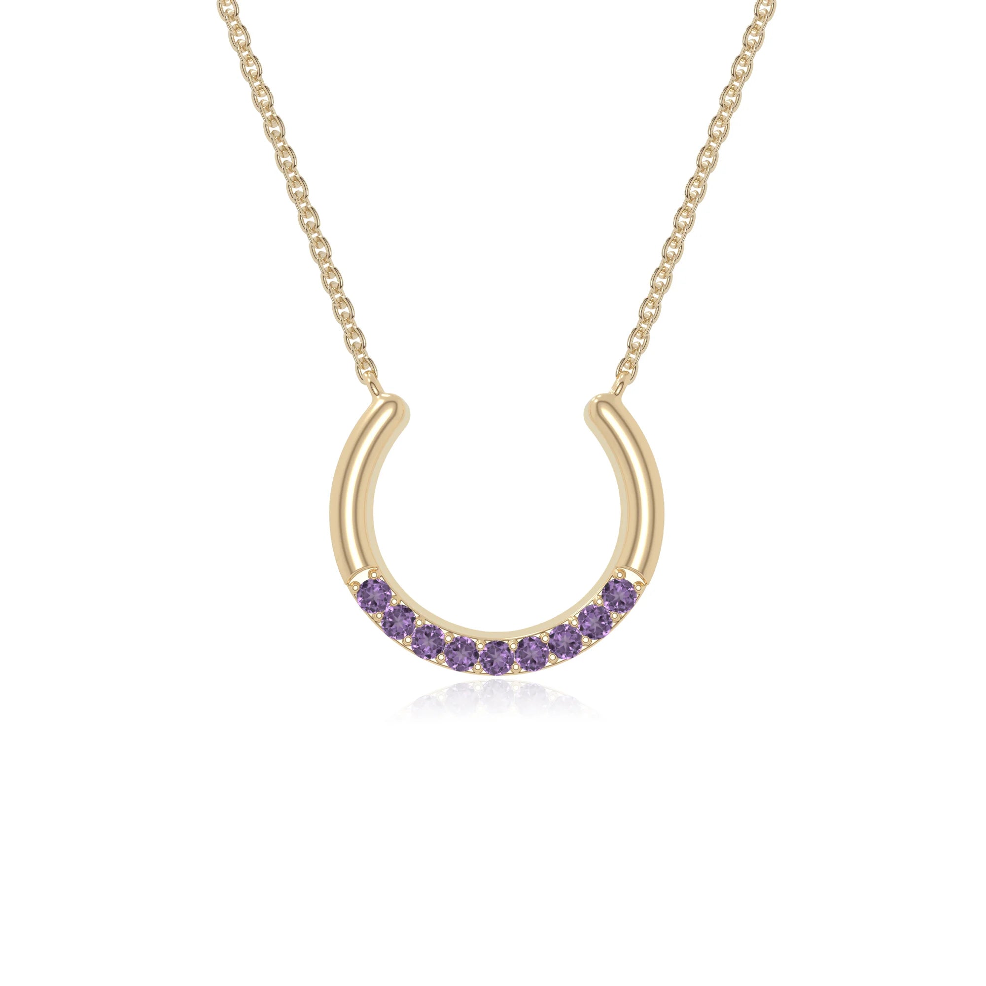 natural amethyst horse shoe necklaces in yellow gold vermeil 