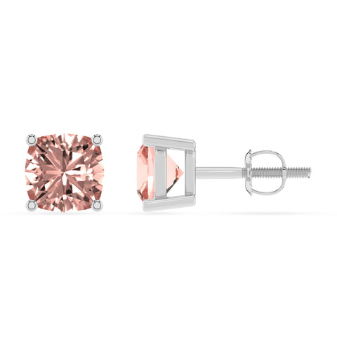 lab grown morganite cushion stud earrings 