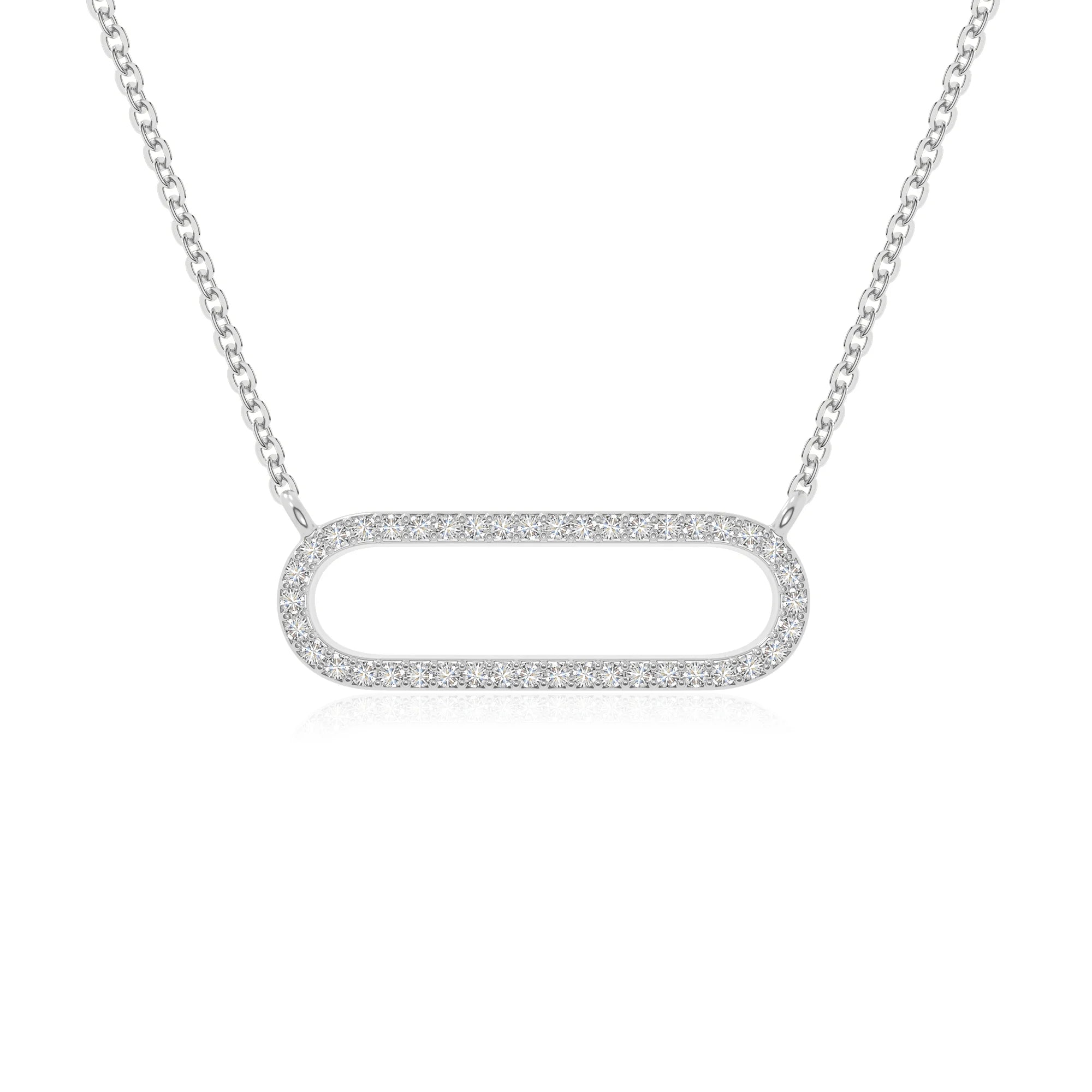 moissanite oval paperclip necklaces in sterling silver 