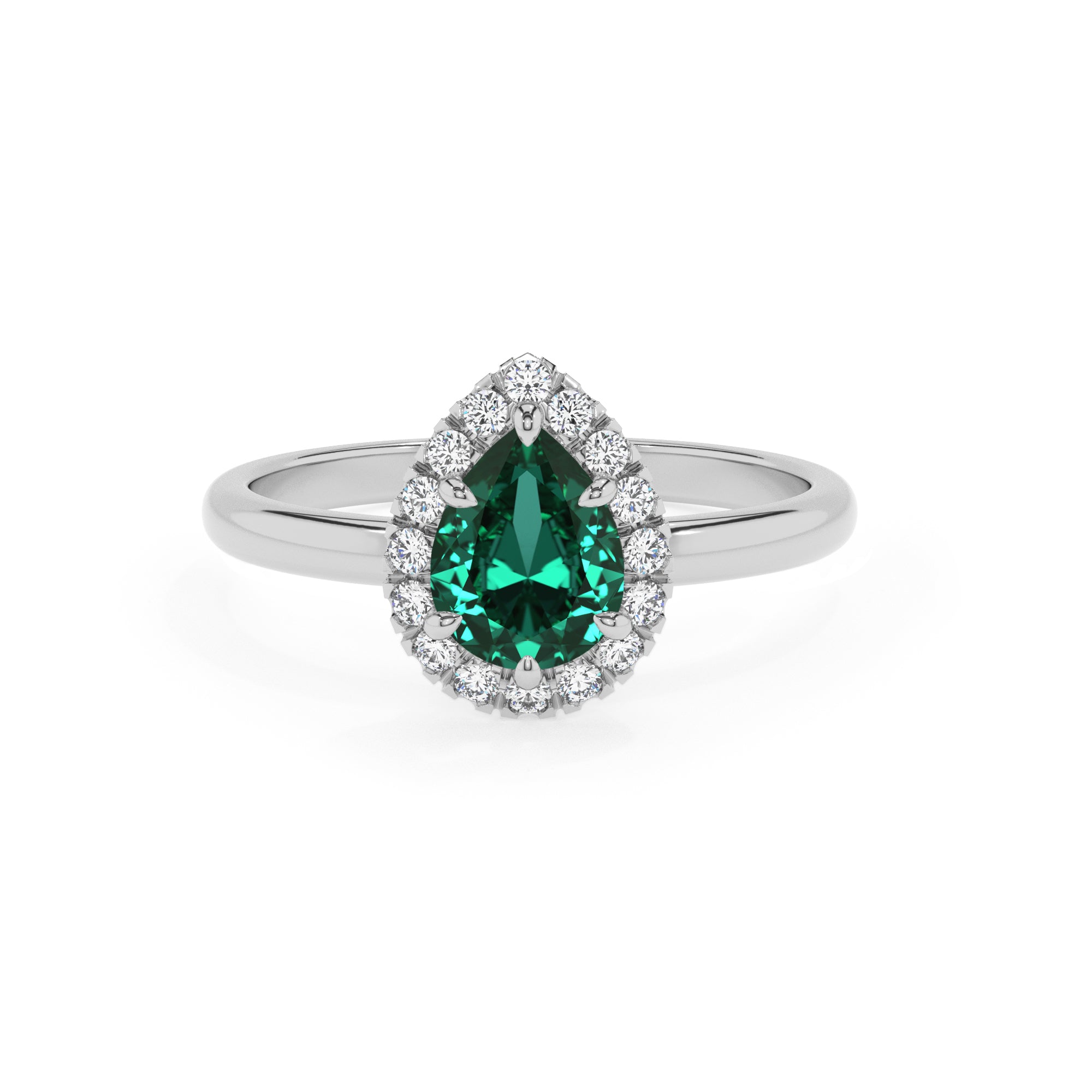 lab-grown emerald pear halo solitaire engagement ring