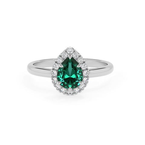 lab-grown emerald pear halo solitaire engagement ring