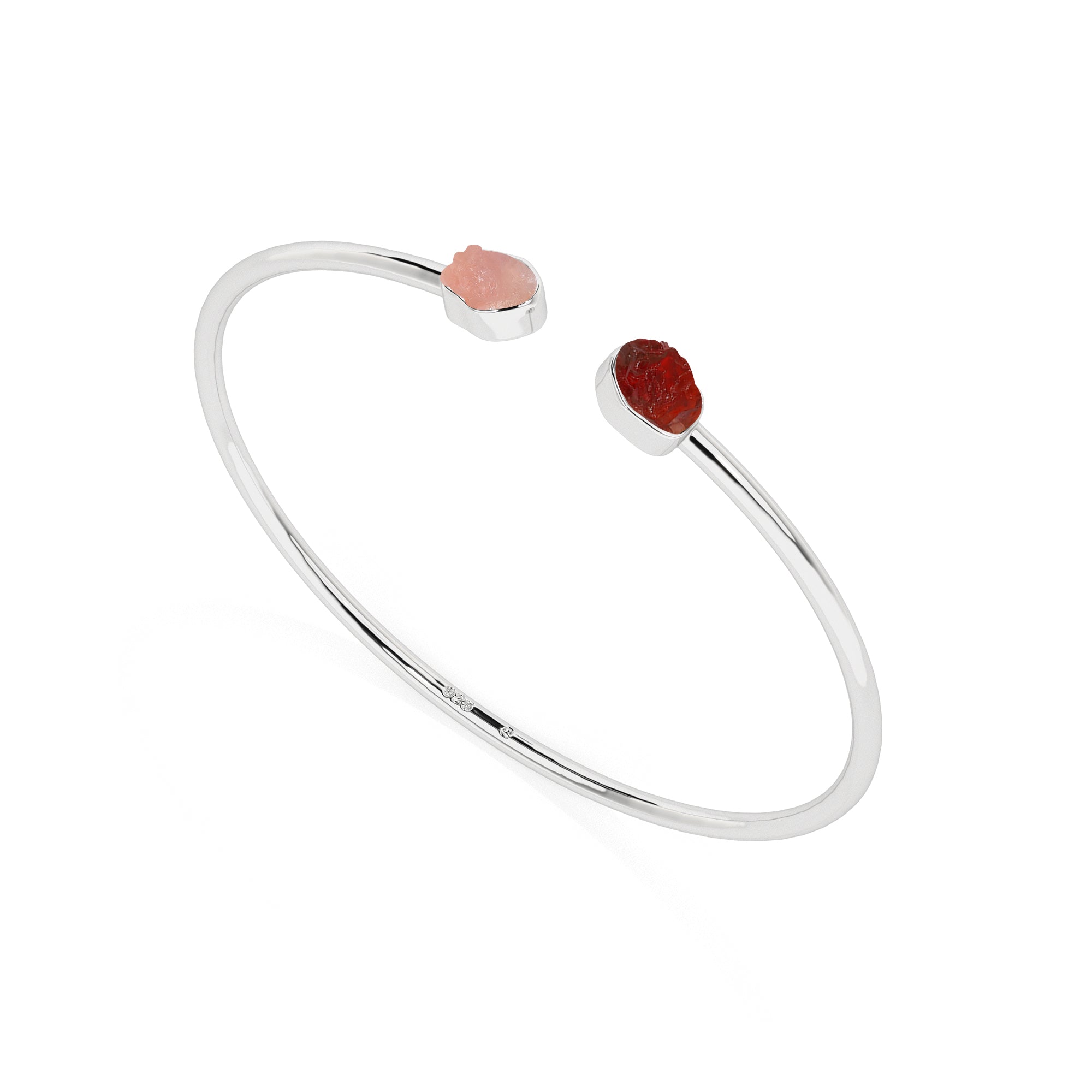 natural red-garnet-rose-quartz rough shape twister bracelet