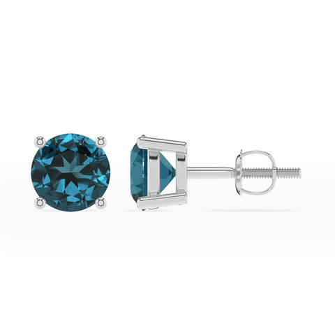 natural london blue topaz round stud earrings 