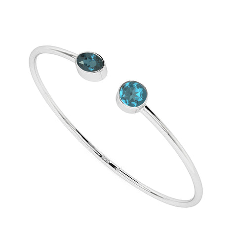 natural london-blue-topaz round-oval shape 2-stone twister bracelet