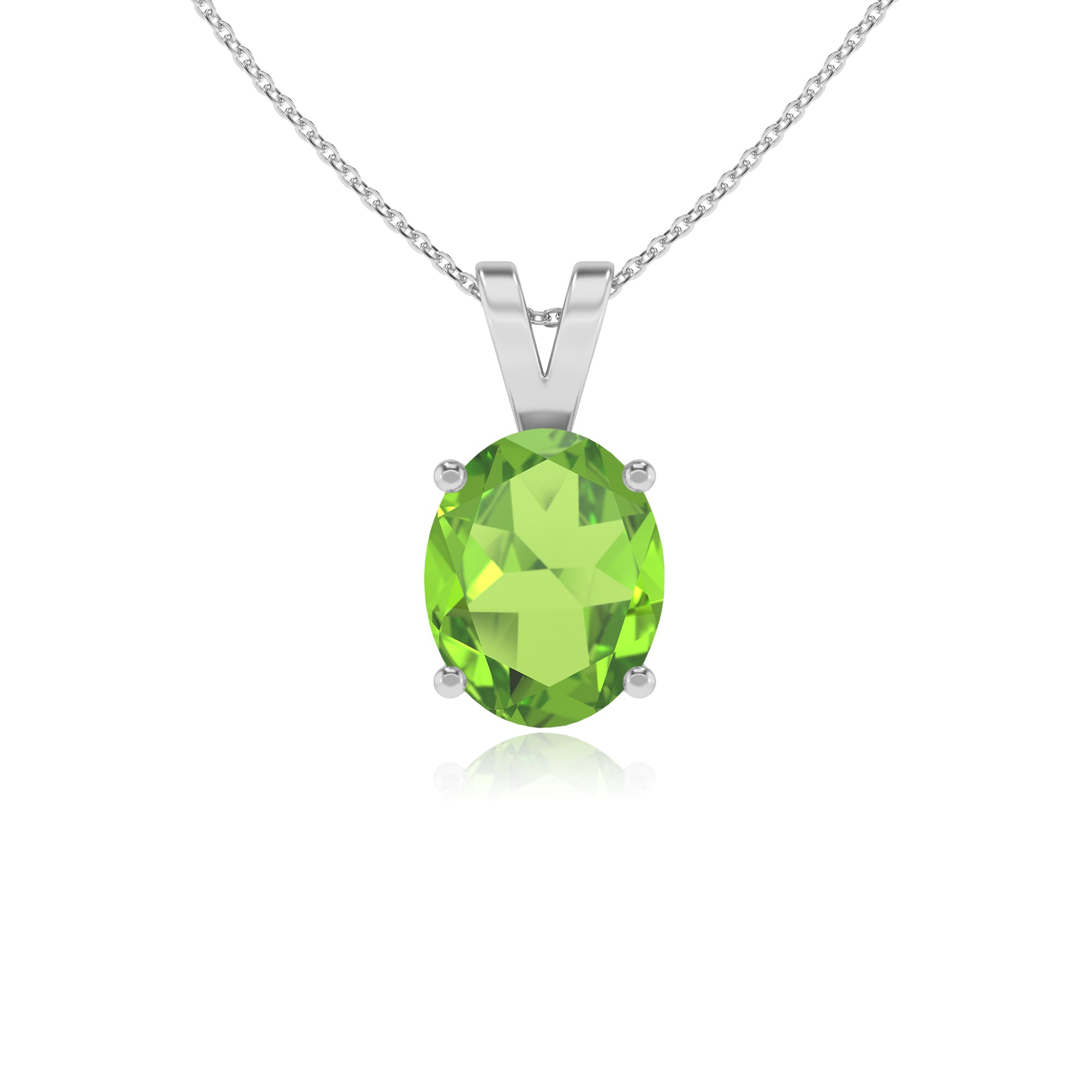 natural peridot oval shape solitaire v-bale pendant necklace