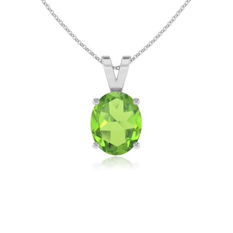 natural peridot oval shape solitaire v-bale pendant necklace