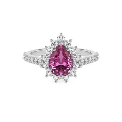 lab-grown pink-sapphire pear half eterity halo solitaire engagement ring