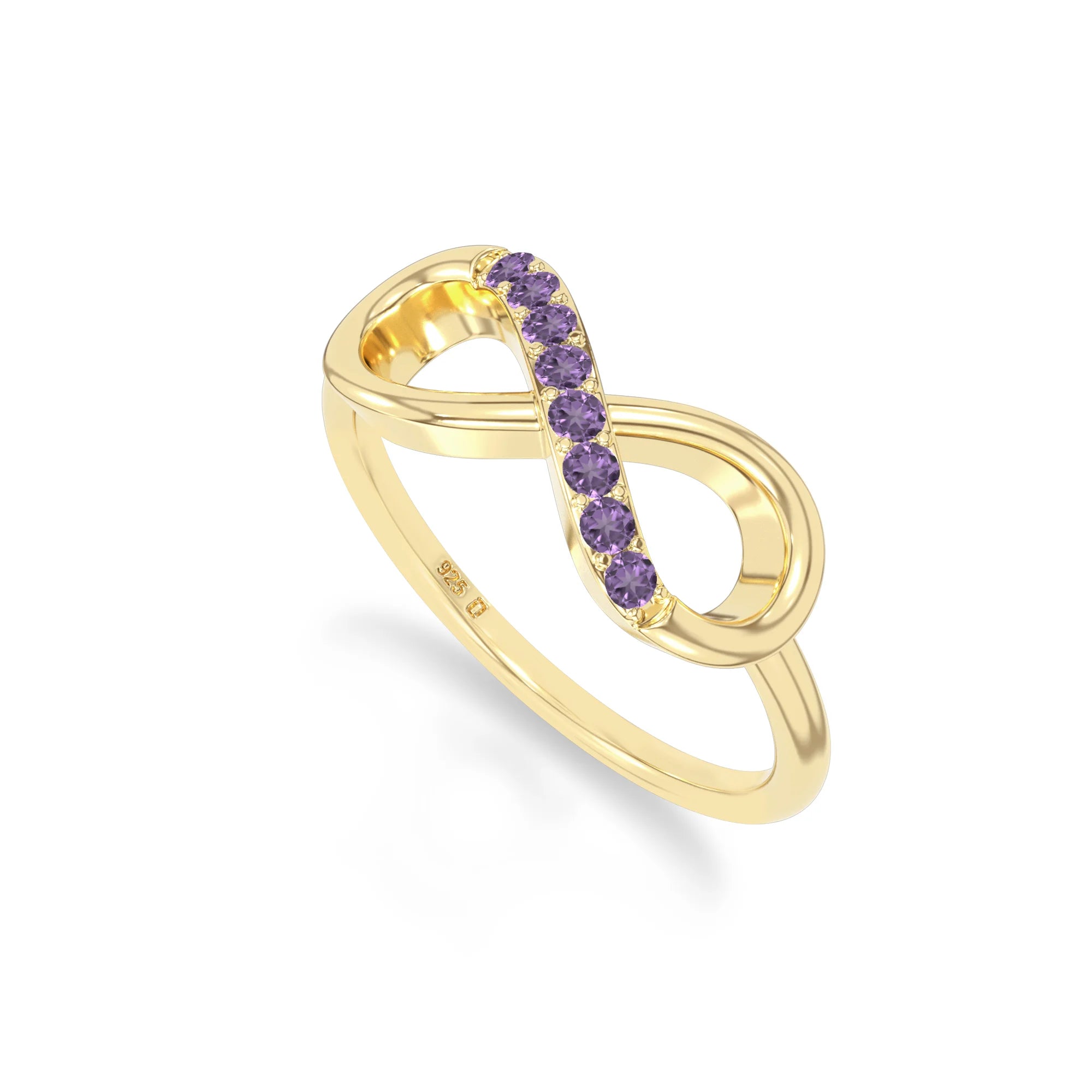 natural amethyst infinity promise rings in yellow gold vermeil