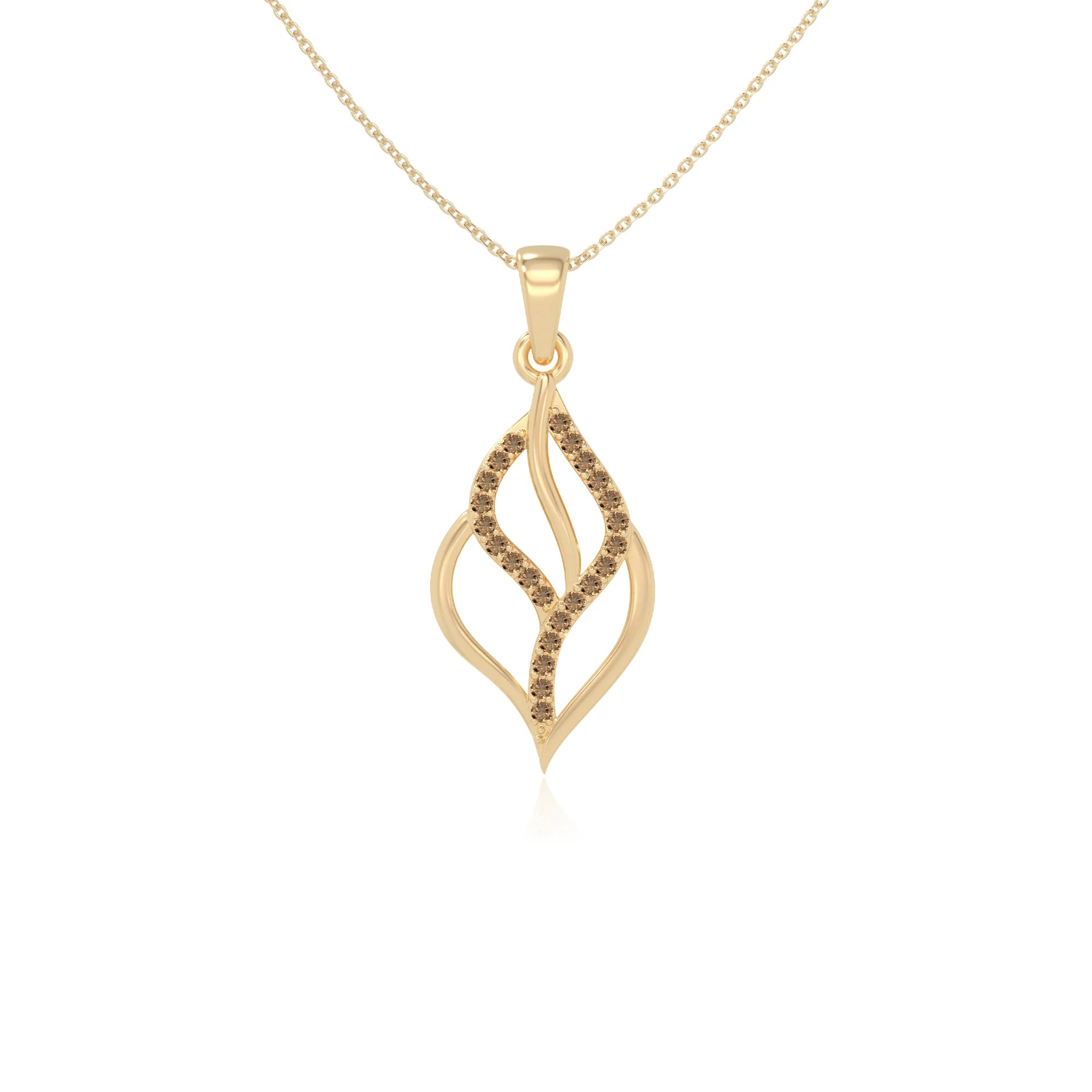 natural citrine leaf necklaces in yellow gold vermeil 