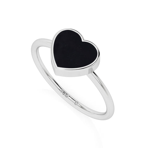 black tourmaline heart shape stackable bezel-set ring