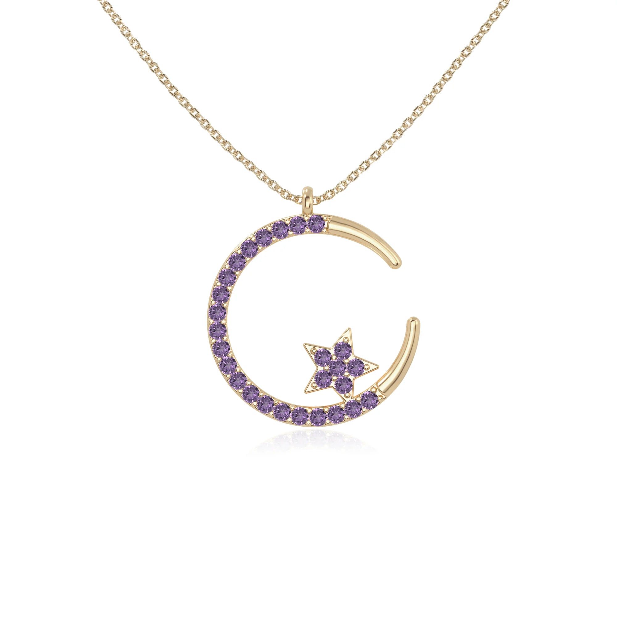 natural amethyst moon & star necklaces in yellow gold vermeil 