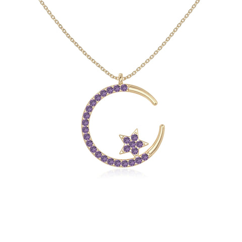 natural amethyst moon & star necklaces in yellow gold vermeil 