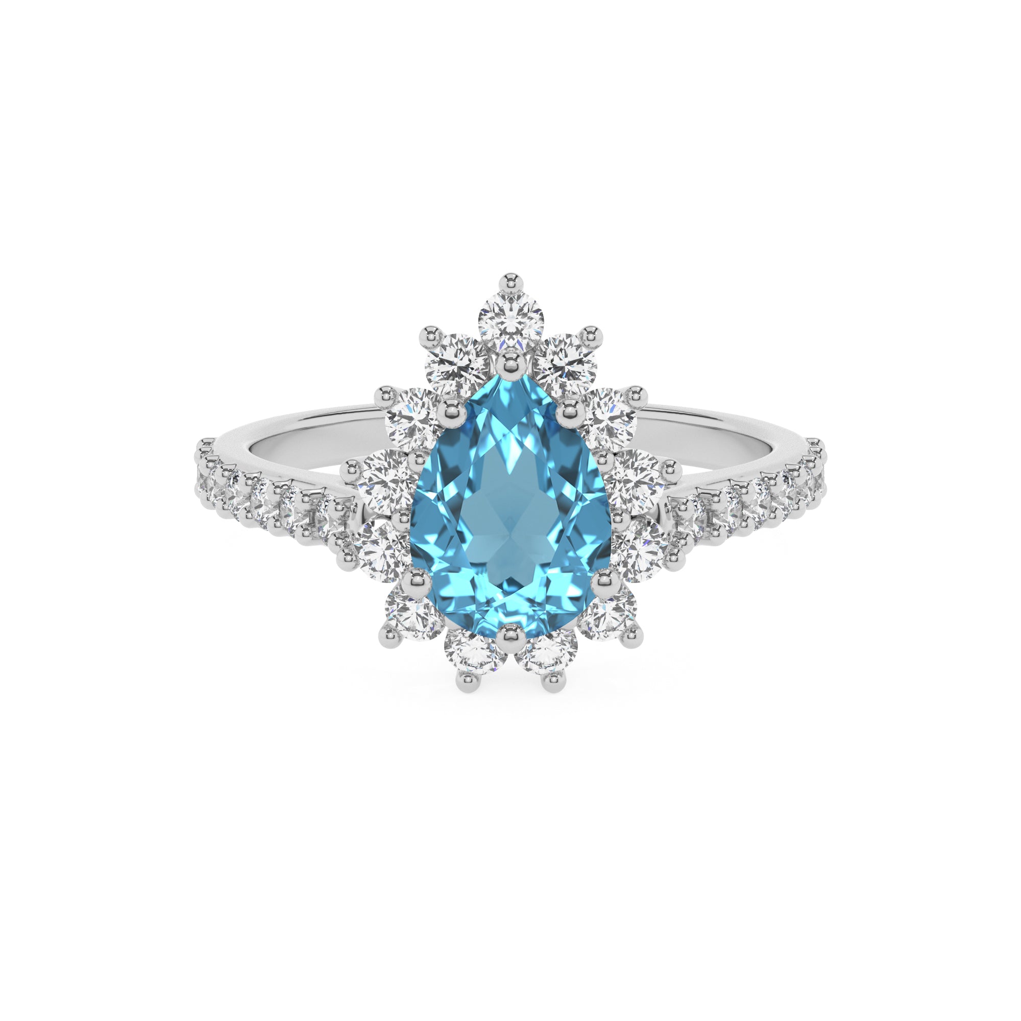 natural swiss blue topaz pear half eterity halo solitaire engagement ring