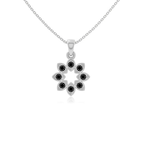 natural black-onyx flower necklaces in sterling silver 