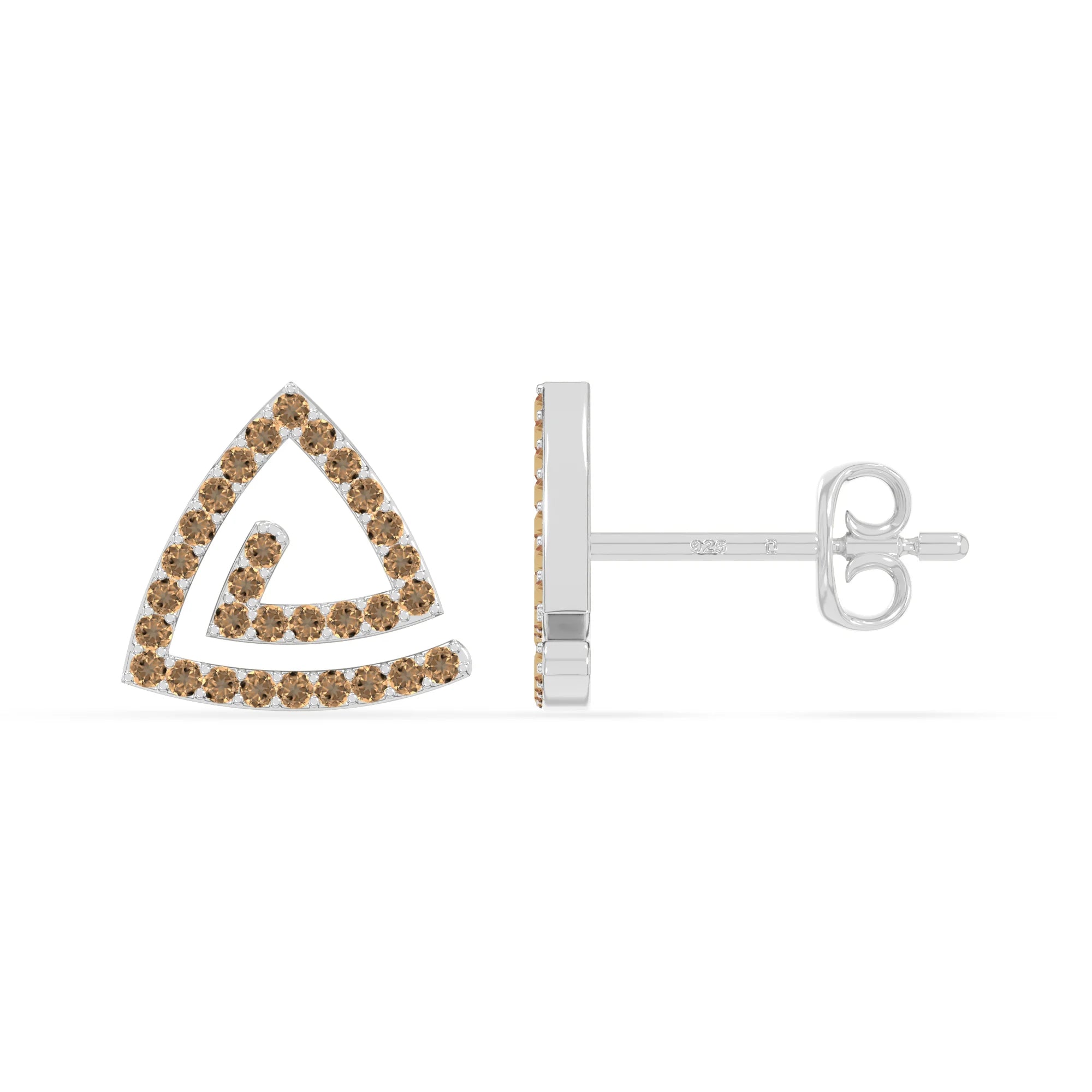 natural citrine triangle stud earrings in sterling silver 