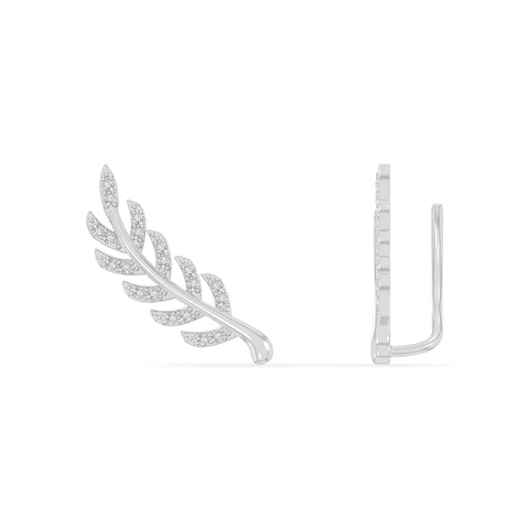 moissanite leaf climber earrings in sterling silver 