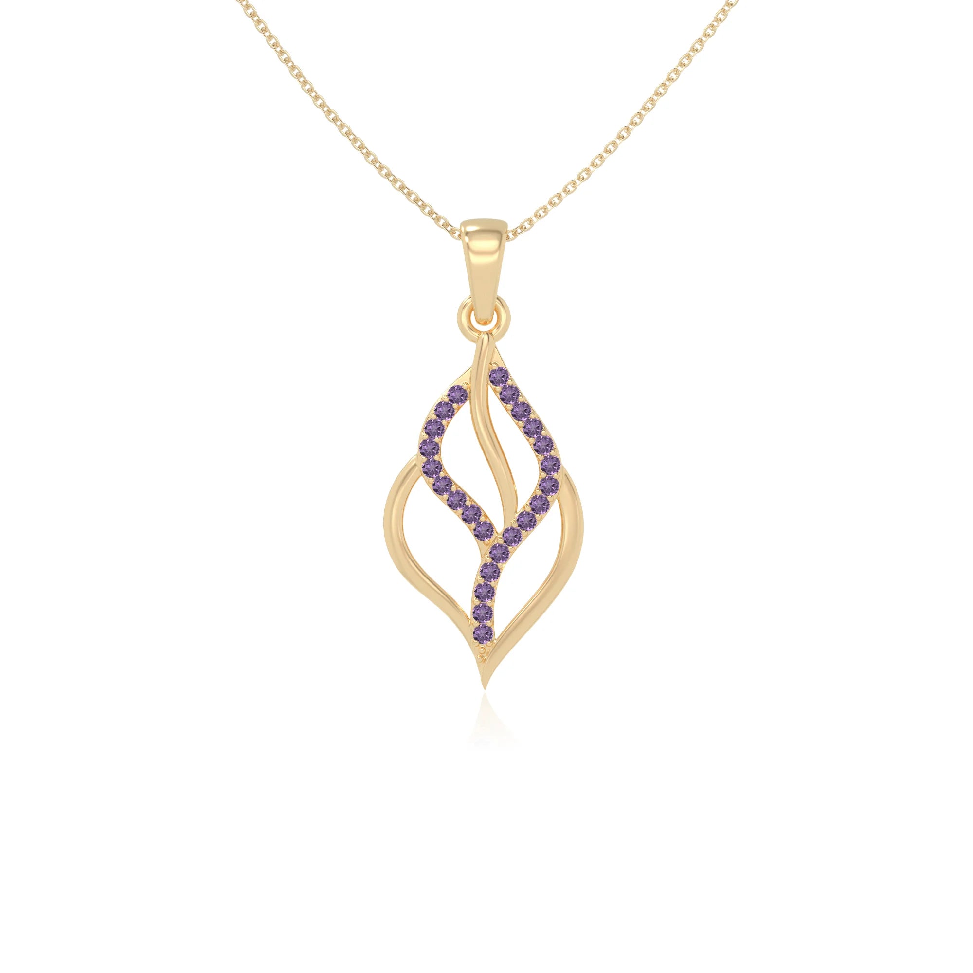 natural amethyst leaf necklaces in yellow gold vermeil 