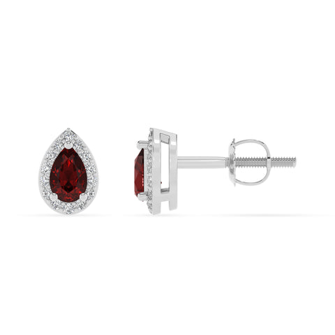 natural garnet pear stud earrings with moissanite 