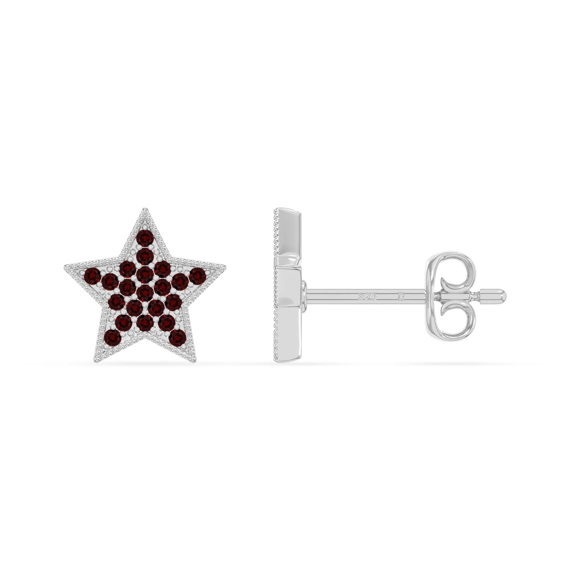 natural garnet star stud earrings in sterling silver 