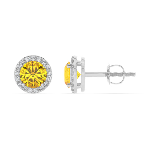 lab grown yellow sapphire round stud earrings with moissanite 