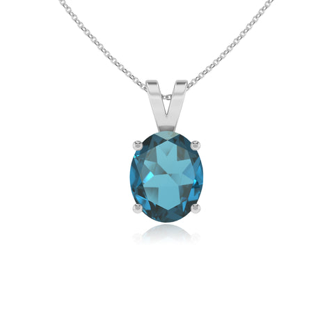 natural london-blue-topaz oval shape solitaire v-bale pendant necklace