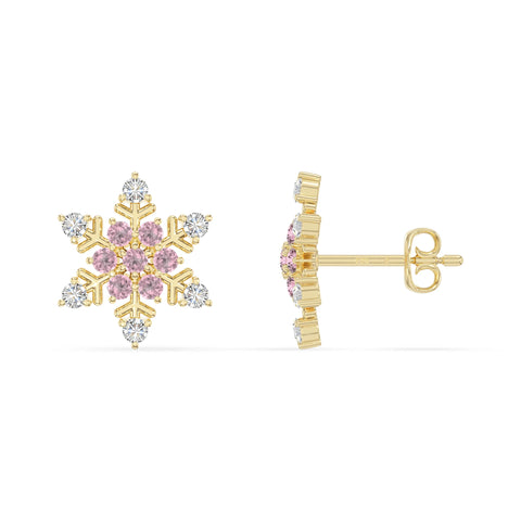 natural pink-tourmaline snowflake stud earrings in yellow gold vermeil 