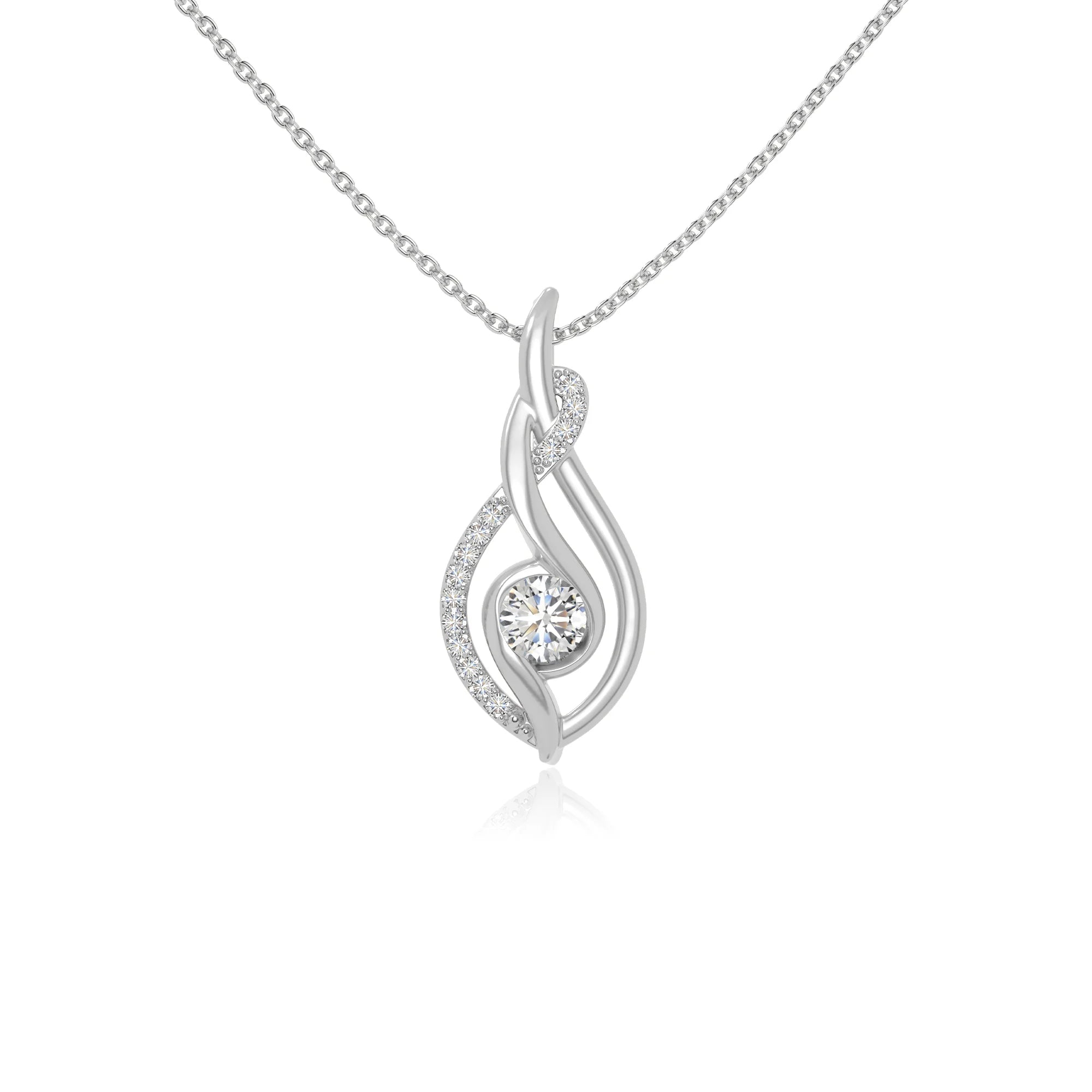 moissanite twisted infinty knot necklaces in sterling silver 