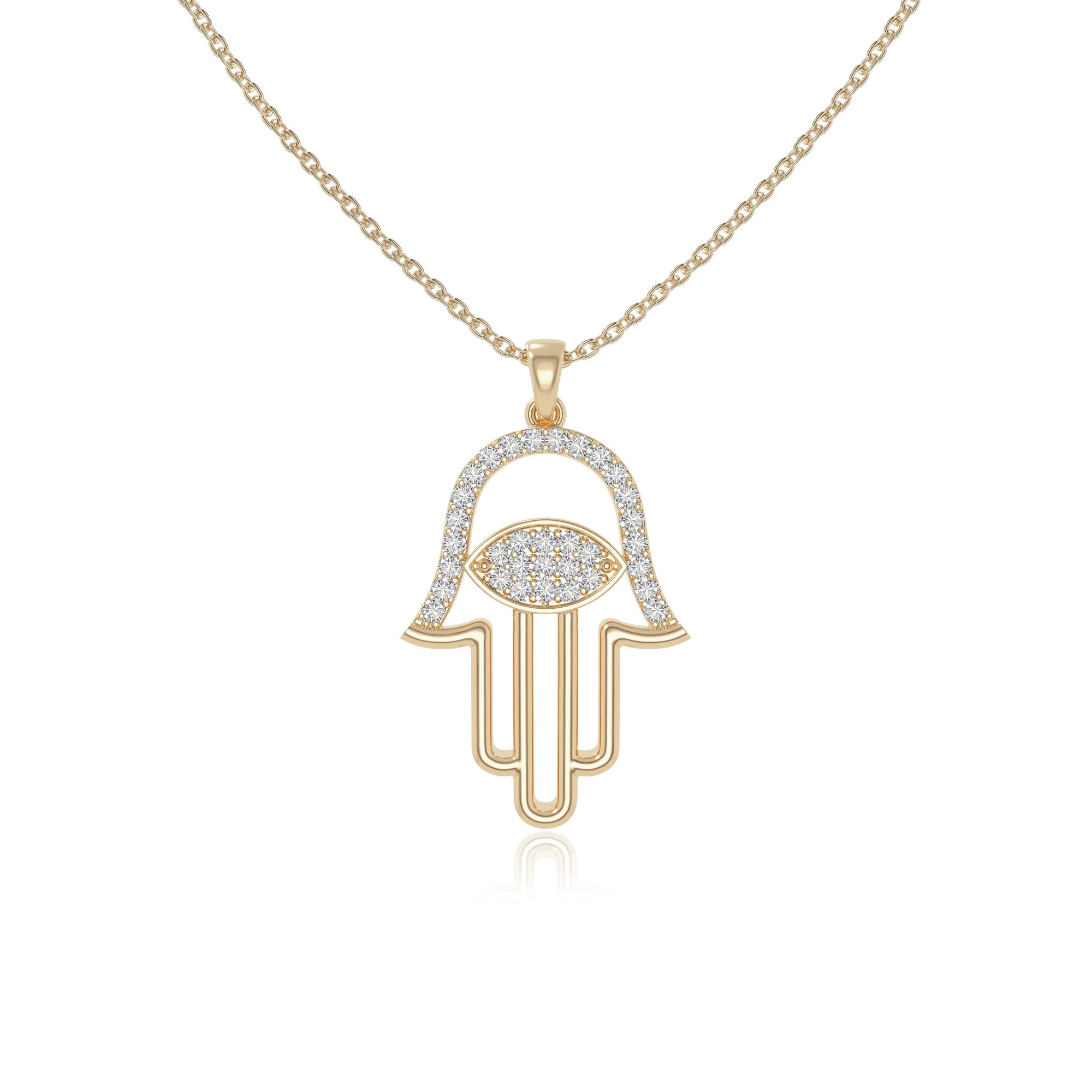 moissanite evil eye hamsa hand necklaces in yellow gold vermeil 